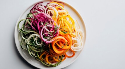 Colorful vegetable noodles on plate