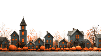 Halloween street with pumpkin on white background