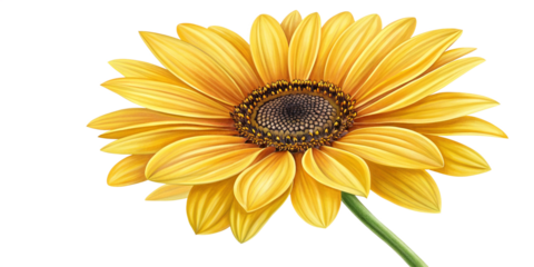 Realistic Yellow Sunflower with Detailed Petals and Textured Center on Transparent Background
Highly Detailed Bright Yellow Sunflower Illustration Isolated on Transparent Background