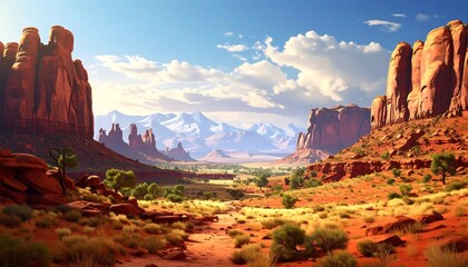 Stunning desert landscape with red rock formations, vibrant colors, and a clear sky