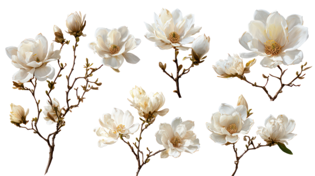Delicate white magnolia blossoms against a dark background