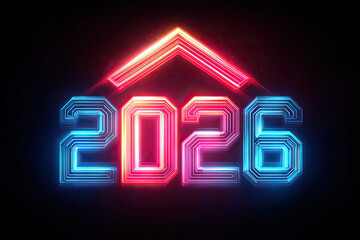 Futuristic New Year 2026 Lettering with Upward Arrow on Transparent Background