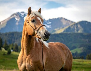 Stunning horse in a mountainous pasture