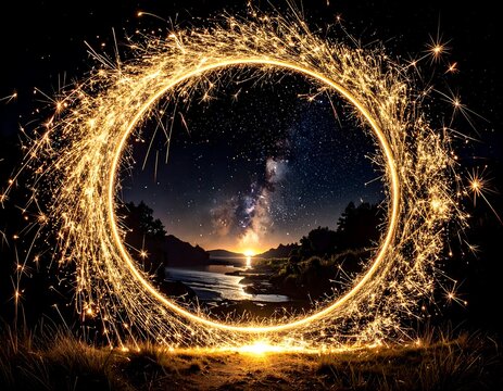 Sparkling ring framing a night sky view