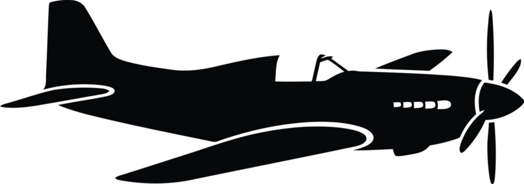 P51 mustang silhouette side view vintage warplane aviation icon vector graphic vector