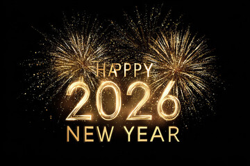Glowing Neon HAPPY NEW YEAR 2026 Typography on Transparent Background