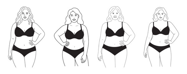 Female Confidence Body Shape Vector Set