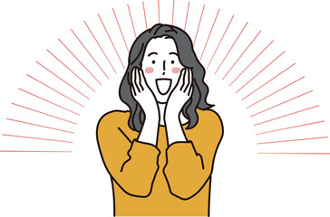 頬に手を当てて喜ぶ表情の若い女性のイラスト素材