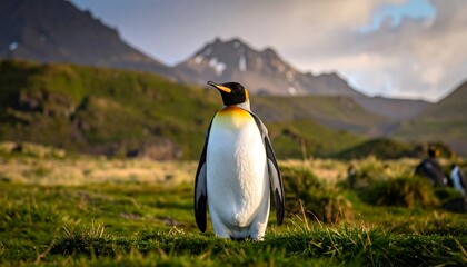 King Penguin in a grassy landscape