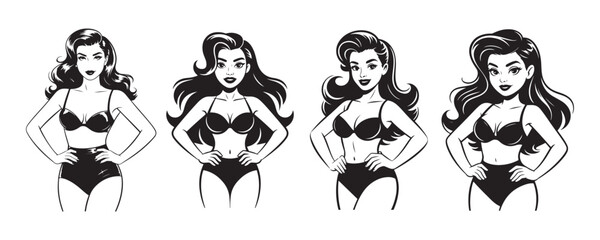 Fototapeta premium Fashion Retro Girl Vector Illustration