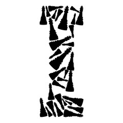 A large letter 'I' formed by a collection of black silhouettes of chess pawns arranged in a vertical formation.