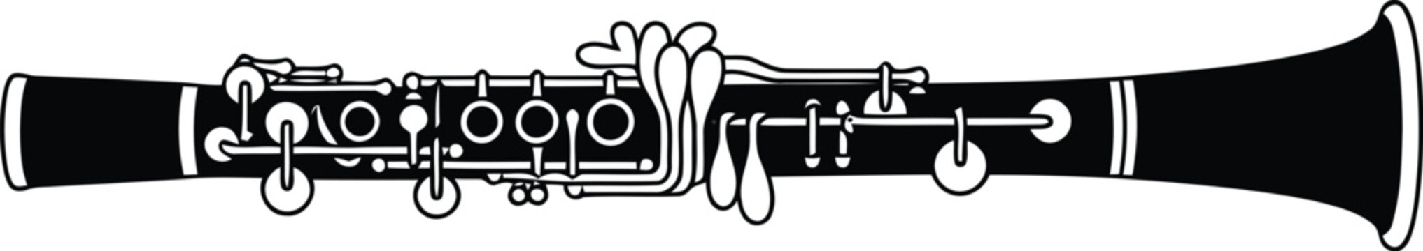 Silhouette of a detailed clarinet musical instrument for orchestra or jazz band isolated on vector