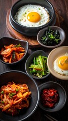 Korean side dishes with fried egg