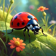 Ladybug on a leaf, vibrant colors