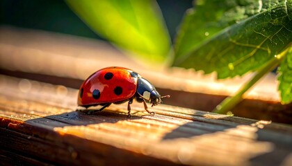 Ladybug on a wooden fence