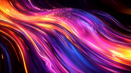 Vibrant abstract gradient of pink, purple, and yellow glass shapes against black background. Glossy, futuristic, and translucent design ideal for digital art, tech interfaces, and modern backgrounds.