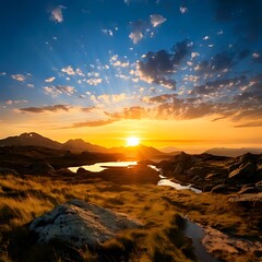 Stunning mountain sunset over a valley