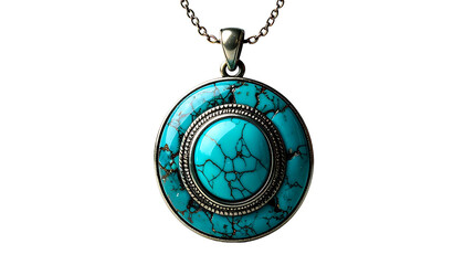 Turquoise stone pendant necklace with silver chain