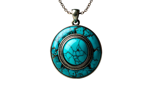 Turquoise stone pendant necklace with silver chain