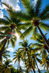 Lush Tropical Palm Trees with Sunny Sky Scene