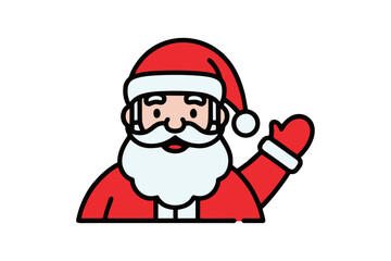 Cartoon illustration of Santa Claus with a red hat and waving hand, smiling.
