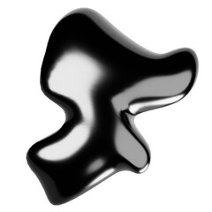 Iridescent Silver Fluid Blob Shape with Reflections on Transparent Background