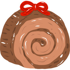Christmas Chocolate Swiss Roll With Coquette Bows Clipart, Xmas Treat Illustration 