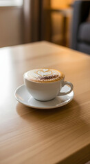 Obraz premium Latte coffee with heart art on a wooden table