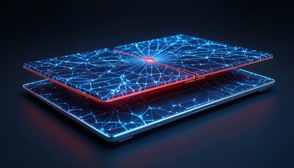 Futuristic laptop with glowing network design represents innovation, technology, and digital connectivity in modern business environments