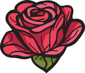 Vibrant red rose illustration with bold outlines and intricate petal details, showcasing natural beauty and elegance, perfect for floral design projects and artistic expressions