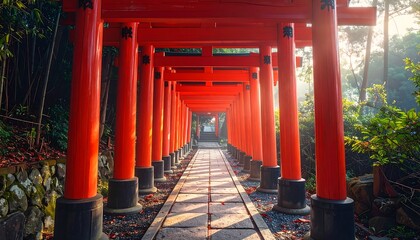Red torii gates in a Japanese shrine