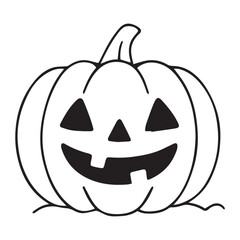 Smiling Halloween pumpkin illustration with carved face, showcasing playful expression and distinct features, perfect for seasonal decorations and festive themes