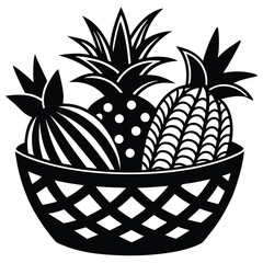 tropical fruit basket cartoon summer vector on whi (1).eps