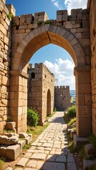 Ancient stone archway.  Pathway through a fortress
