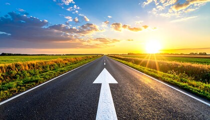 Empty road stretching into a beautiful sunset