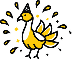 turkey with party hat and confetti vector illustra.eps