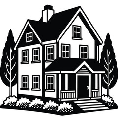 two story suburban house vector illustration on wh.eps