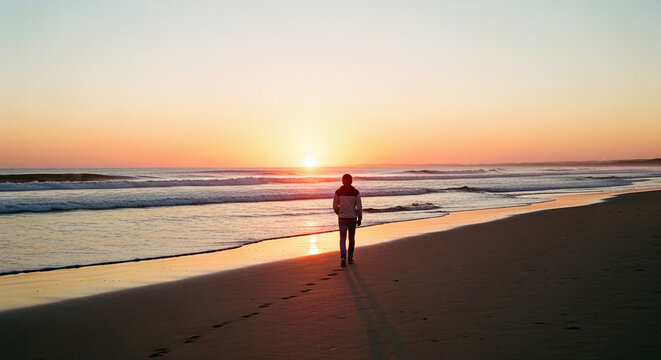 man walking on the beach