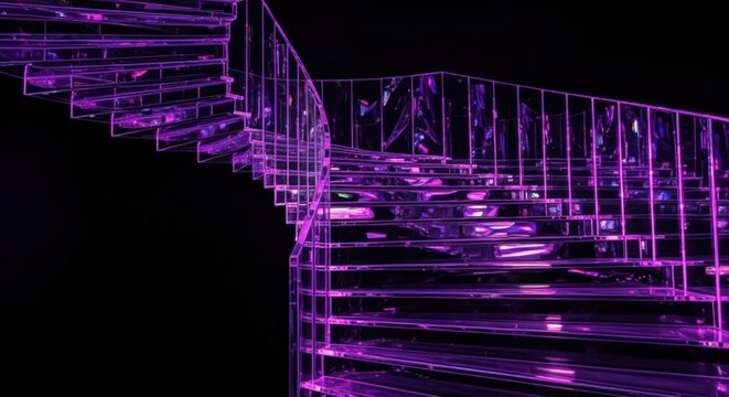Abstract purple glowing spiral staircase on a dark background. - Powered by Adobe