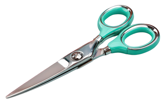 Teal and Silver Scissors on Transparent Background