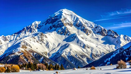 Snowy mountain peak under a clear blue sky