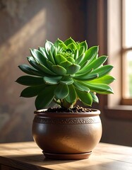 Succulent in a pot, sunlight