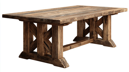 Rustic wooden dining table, isolated on transparent background, high-resolution product photo, detailed texture, professional stock image, clean presentation