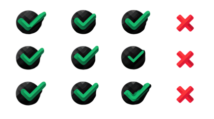 Isometric Green And Red Checkmarks And Crosses Buttons