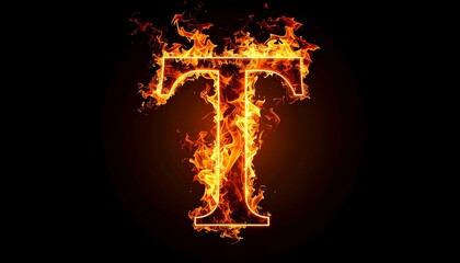 Fiery Letter T on Black Background with Flame Typography, and Alphabet Concept Design.