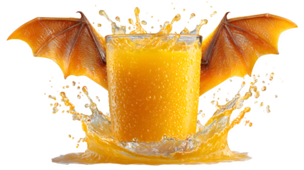 orange with bat wings pouring juice splash