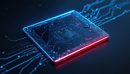 Futuristic glowing circuit board concept with neon lights, representing technology, innovation, and digital transformation