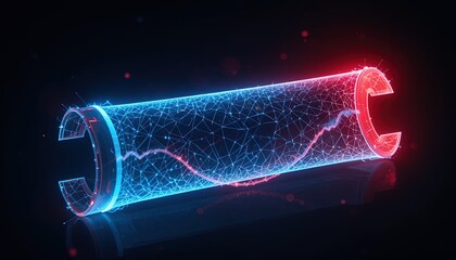 Dynamic 3D visualization of data analysis and technology concept, representing market growth, innovation, and digital transformation