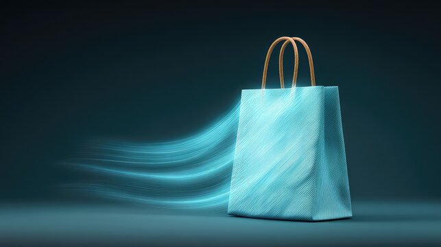 Vibrant Shopping Bag with Motion Effect, Stylish Composition Representing Modern Retail Experience and Consumer Excitement in a Minimalist Setting