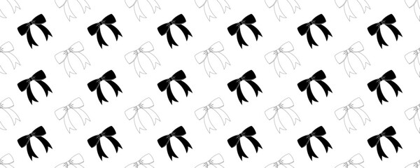 black white Ribbon Bows seamless pattern